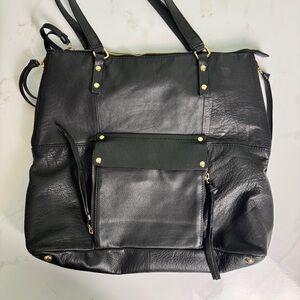 Kooba Dark Leather Shoulder Bag with Gold Accents